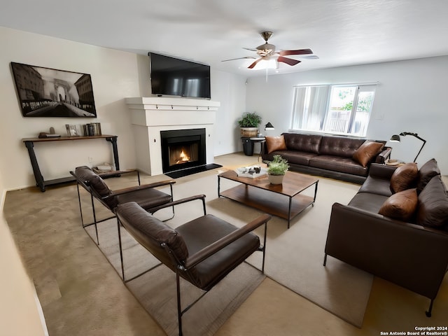 living room featuring ceiling fan