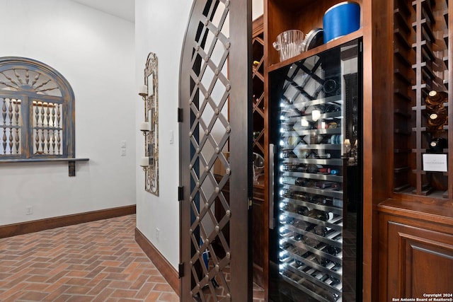 wine area featuring beverage cooler