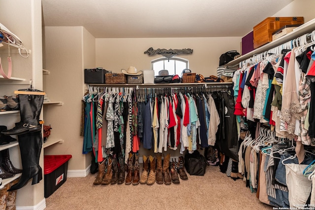 spacious closet with light colored carpet