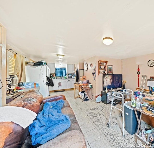 living room with light tile patterned flooring