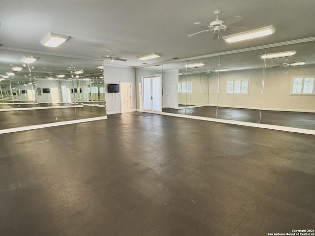 garage with ceiling fan