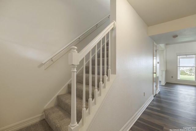 stairway with wood-type flooring