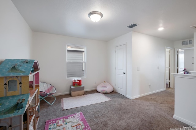 recreation room with carpet floors