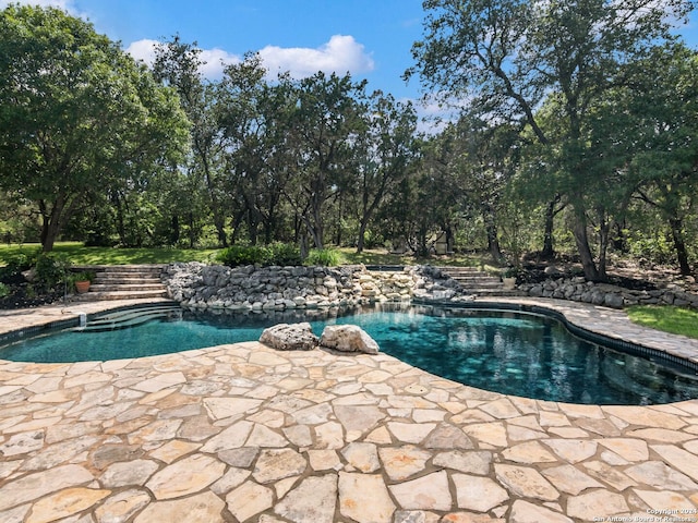 view of swimming pool with a patio