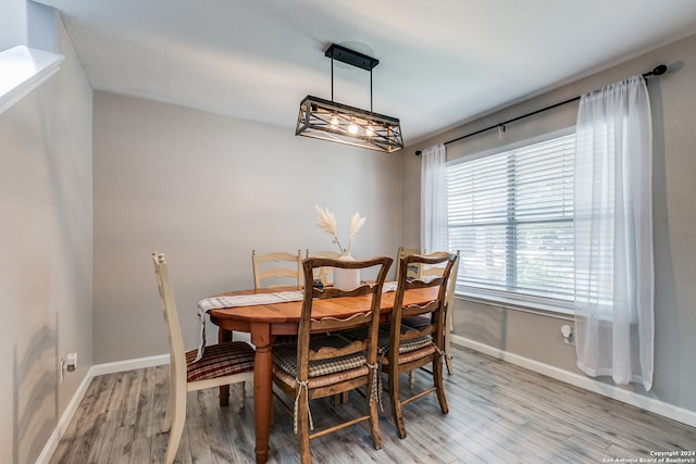 dining space with light hardwood / wood-style flooring