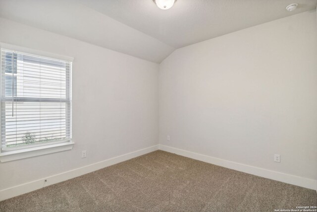 carpeted spare room featuring a wealth of natural light and lofted ceiling