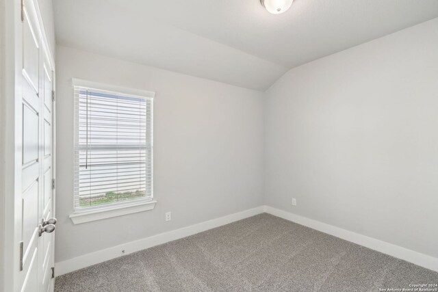 carpeted spare room with a healthy amount of sunlight and vaulted ceiling