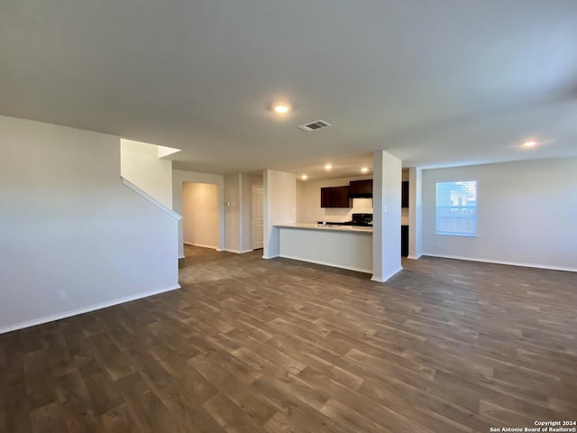 unfurnished living room featuring dark hardwood / wood-style flooring