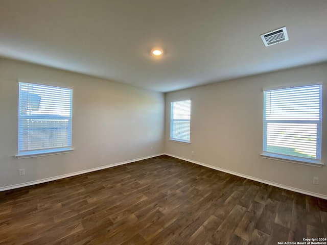 spare room featuring dark hardwood / wood-style floors and a wealth of natural light