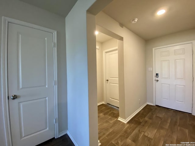 foyer entrance featuring dark hardwood / wood-style floors