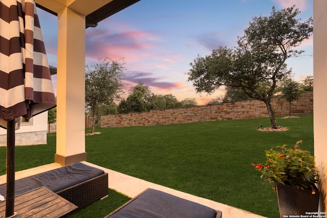 view of yard at dusk