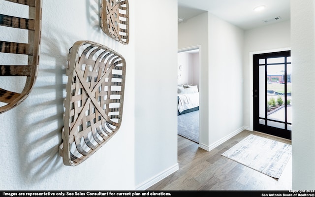 entryway with hardwood / wood-style floors