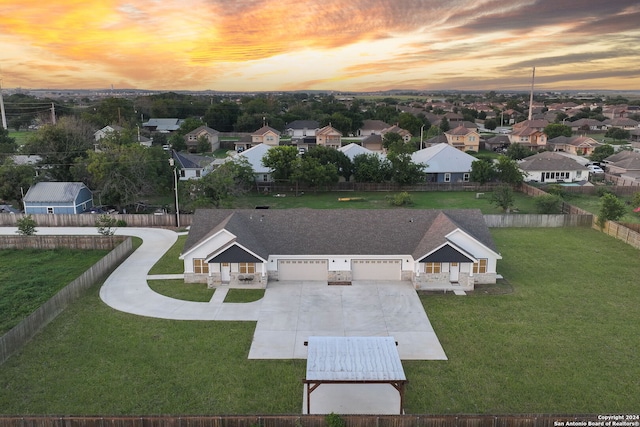 view of aerial view at dusk