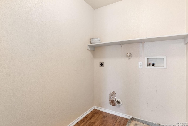 laundry area with gas dryer hookup, washer hookup, laundry area, dark wood-style floors, and electric dryer hookup