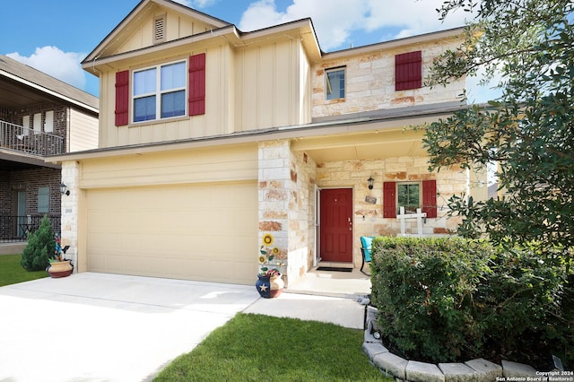 view of front of property with a garage