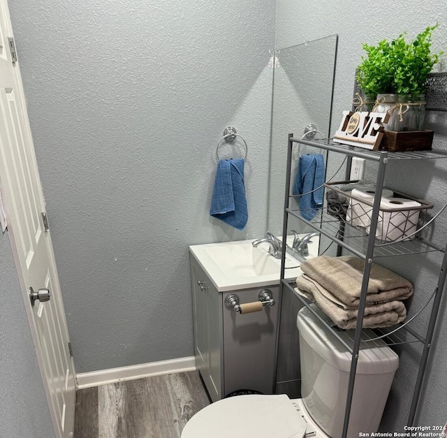 bathroom featuring vanity, toilet, and wood-type flooring