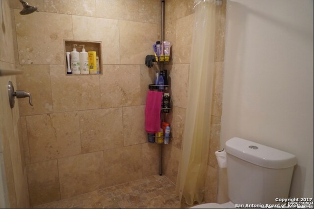 bathroom with toilet and walk in shower