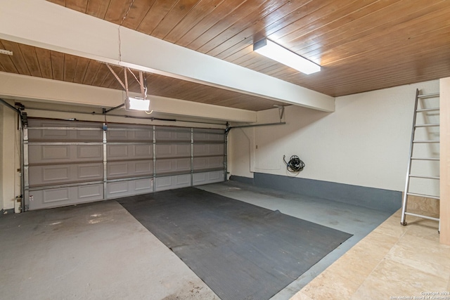 garage featuring wooden ceiling