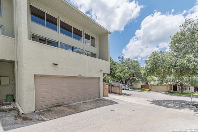 exterior space featuring a garage