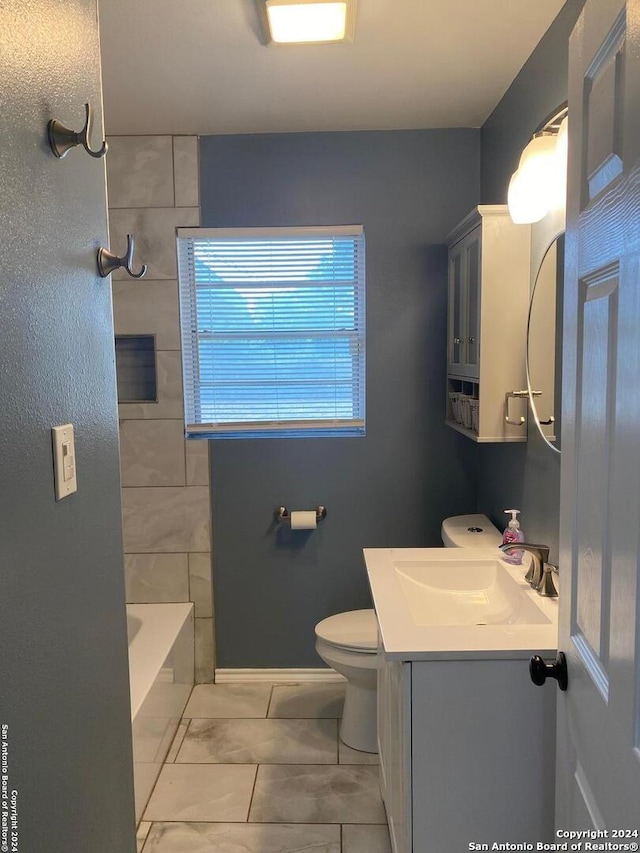 full bathroom with vanity, toilet, and shower with separate bathtub