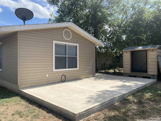 exterior space with a storage unit