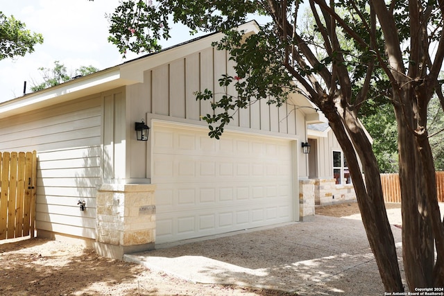 exterior space with a garage