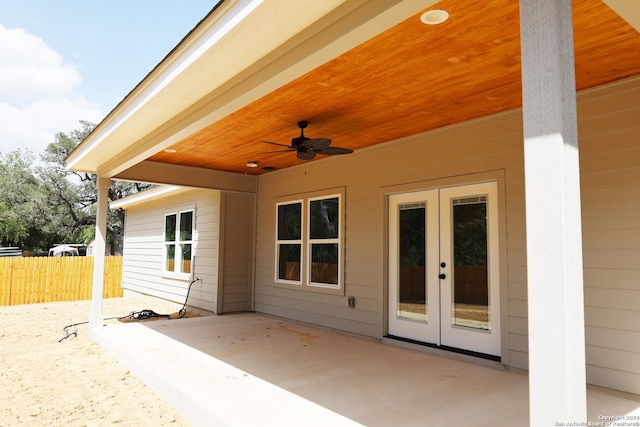 view of patio featuring french doors and ceiling fan