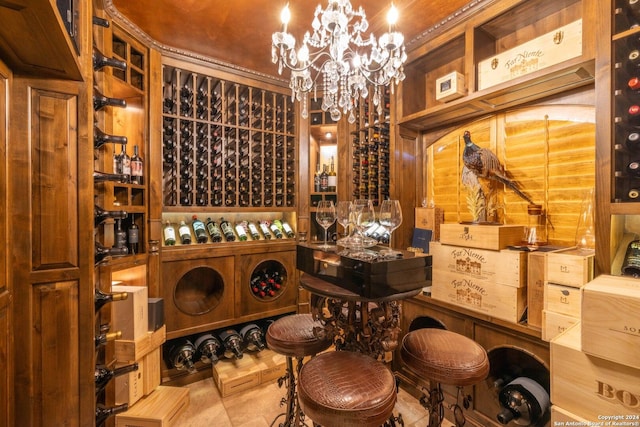 wine room featuring a notable chandelier