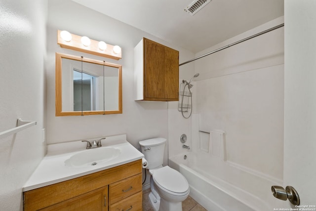 full bathroom featuring vanity, toilet, shower / tub combination, and tile patterned flooring