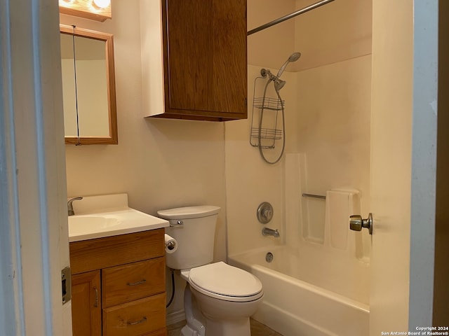 full bathroom with shower / bath combination, vanity, and toilet