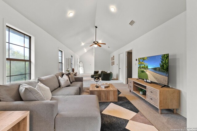 bedroom featuring light colored carpet and ceiling fan