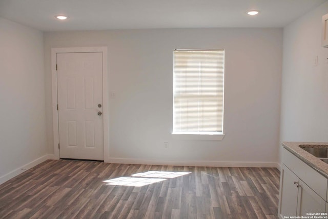 interior space with dark wood-type flooring