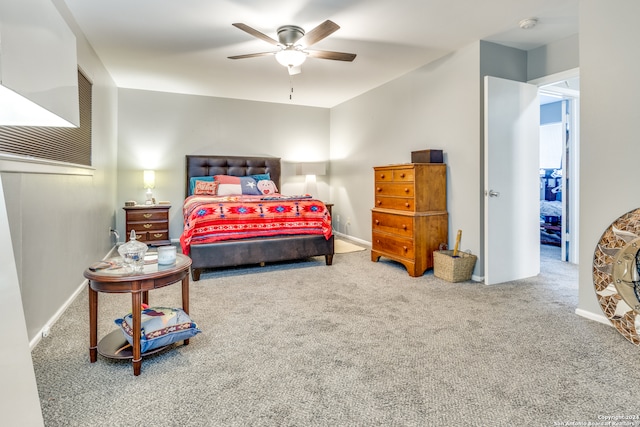 bedroom featuring carpet and ceiling fan