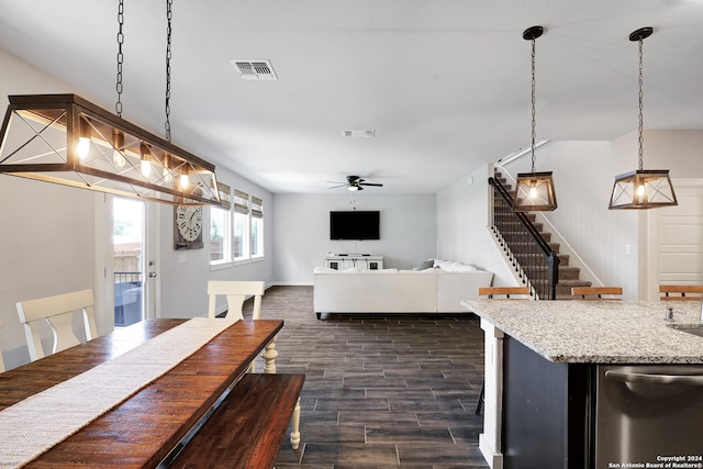 dining area featuring ceiling fan