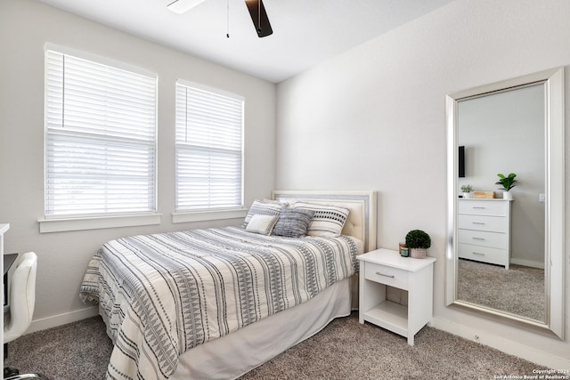 bedroom with carpet floors and ceiling fan