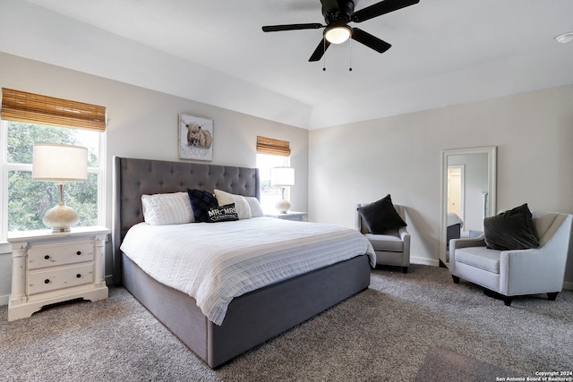 bedroom featuring ceiling fan and carpet flooring