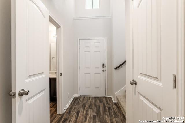 doorway featuring dark hardwood / wood-style flooring