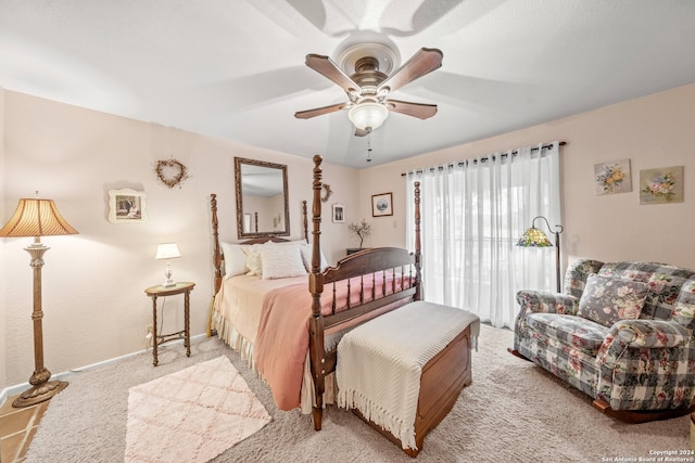 bedroom featuring carpet flooring and ceiling fan