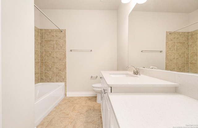 full bathroom with tile patterned flooring, vanity, shower / bath combination, and toilet