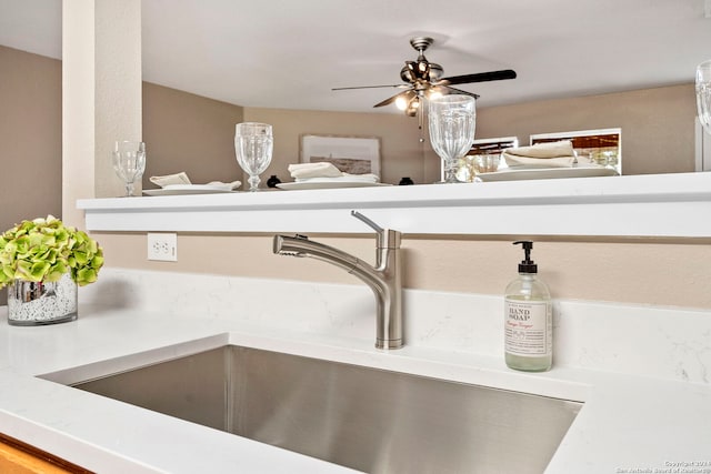 details with ceiling fan and sink