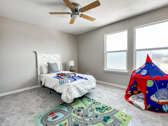 bedroom featuring carpet floors and ceiling fan