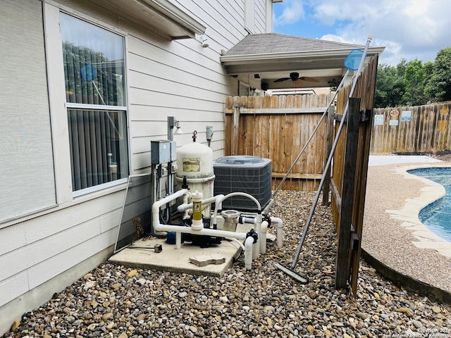 view of patio featuring a fenced in pool, fence, and cooling unit