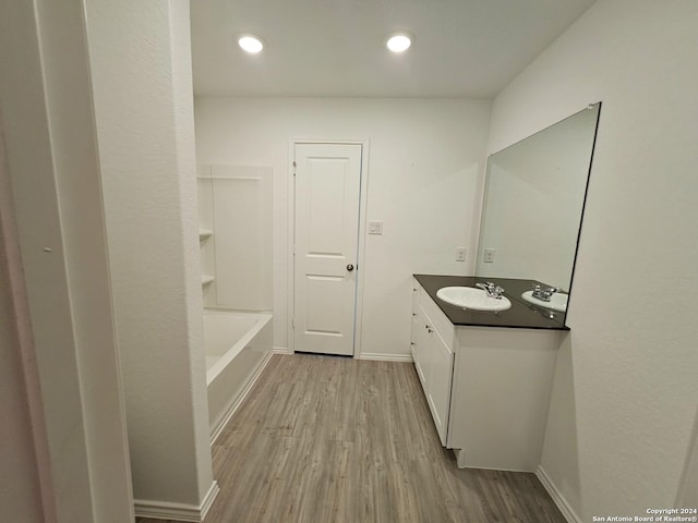 bathroom featuring wood-type flooring and vanity