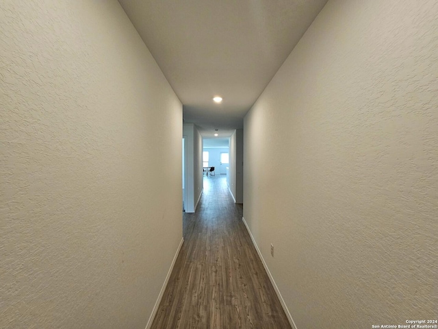 corridor with dark wood-type flooring