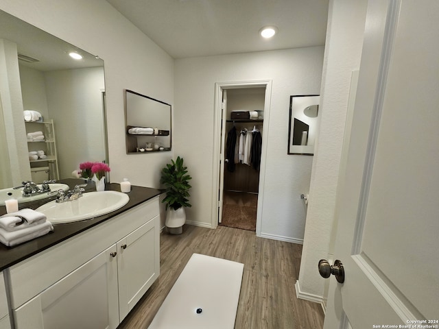 bathroom featuring wood-type flooring and vanity