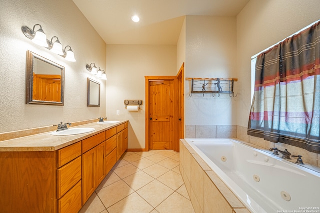 bathroom featuring tile patterned flooring and double vanity