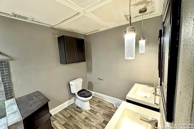 bathroom featuring hardwood / wood-style floors, vanity, and toilet