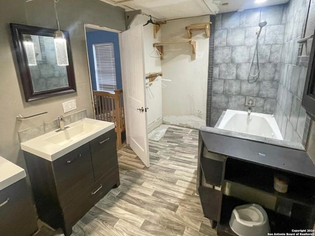 bathroom with wood-type flooring and vanity