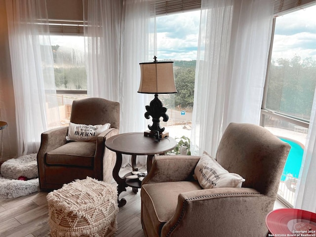 living area featuring light hardwood / wood-style flooring and plenty of natural light