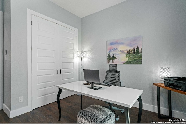 office space featuring dark hardwood / wood-style flooring